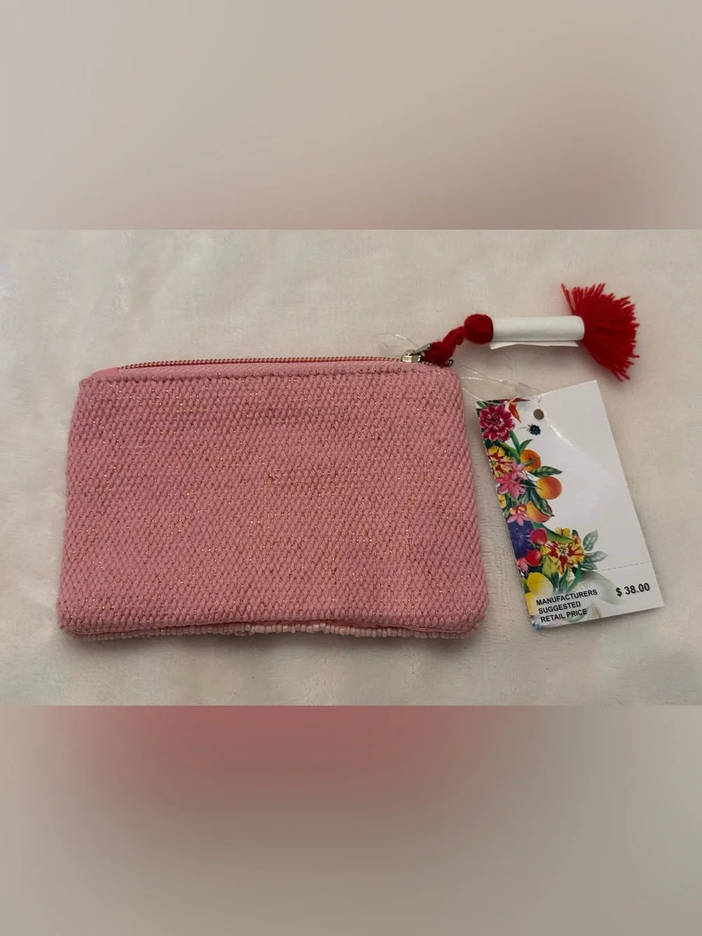 Express Edit handcrafted Beaded Pink Crab Wristlet Pouch. NWT